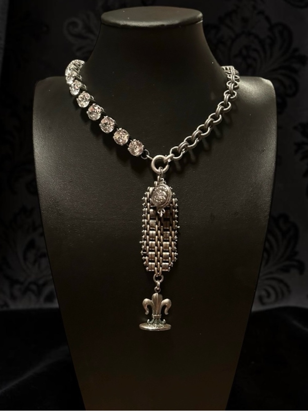 Louisiana Theme Necklace Antique Watch Chain State Button Fleur delis Necklace